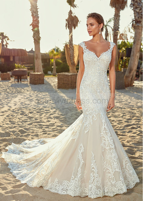 Beaded Ivory Lace Organza Wedding Dress